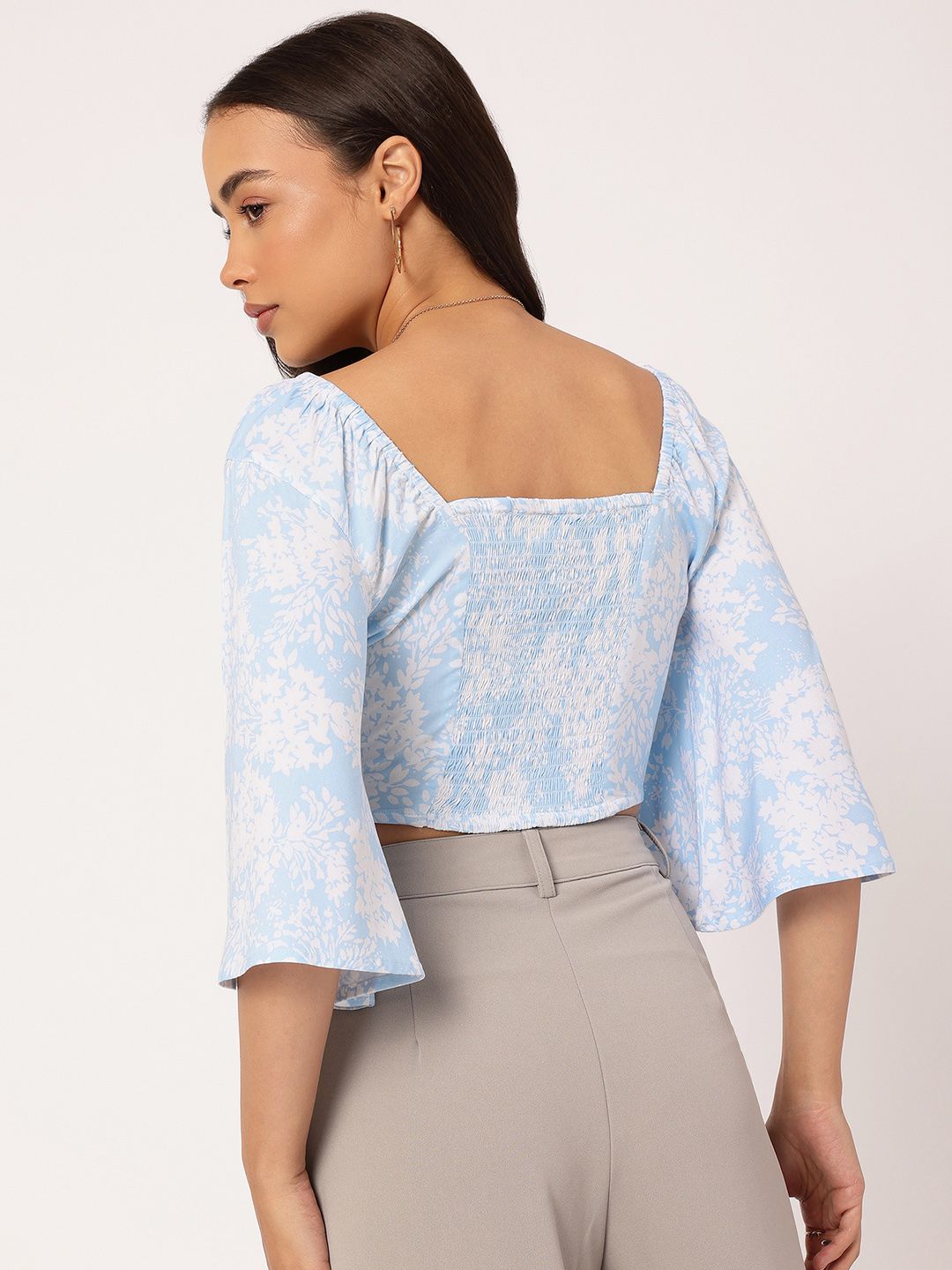 DressBerry Floral Frenzy Printed Smocked Crop Top