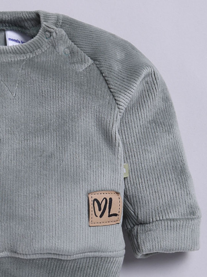 Moms Love Infant Boys Ribbed Velvet-Finish Pure Cotton Sweatshirt With Joggers