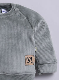 Moms Love Infant Boys Ribbed Velvet-Finish Pure Cotton Sweatshirt With Joggers