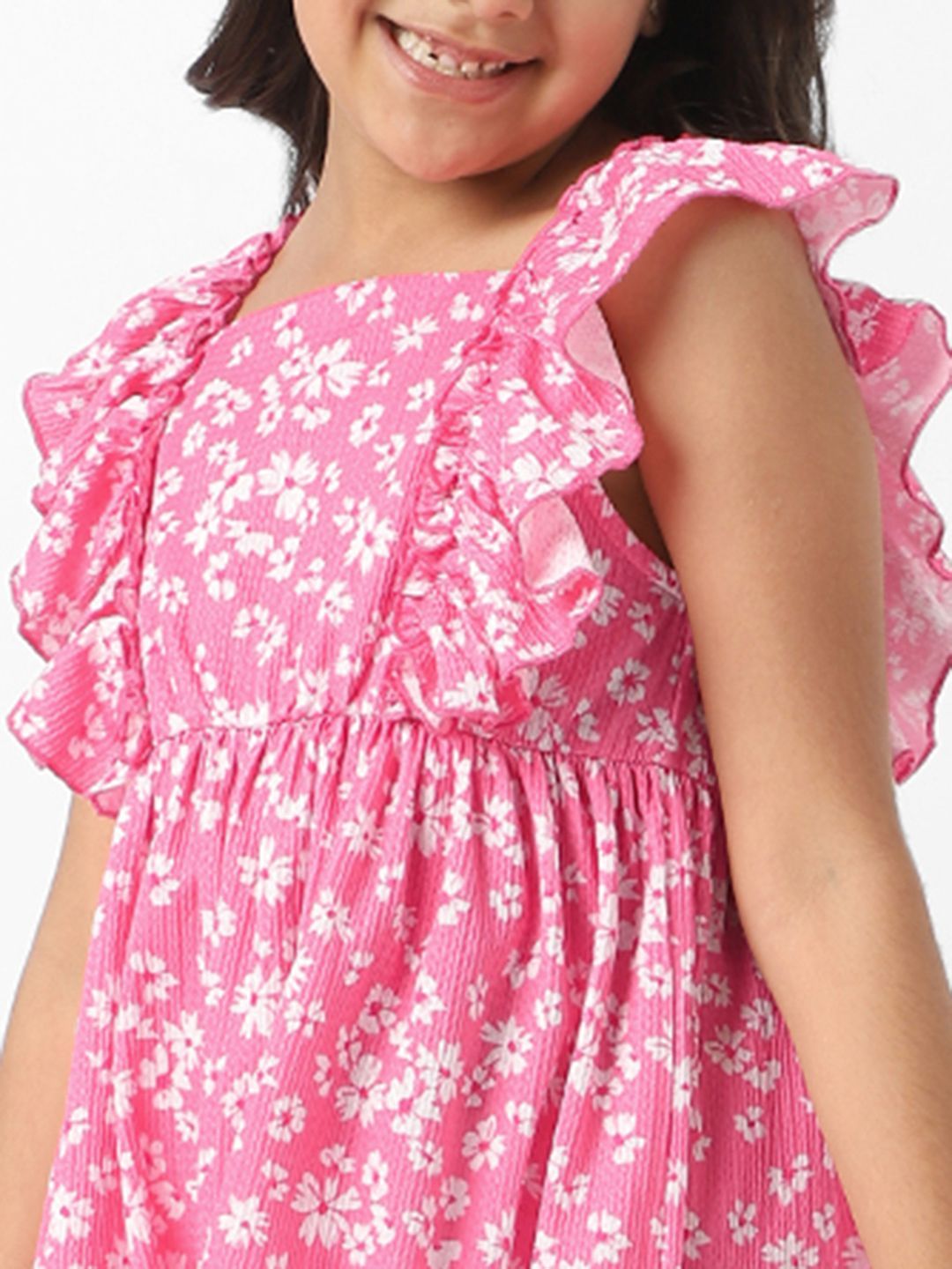 Nauti Nati  Girls' Textured Knit Ruffle Sleeves Floral Frock