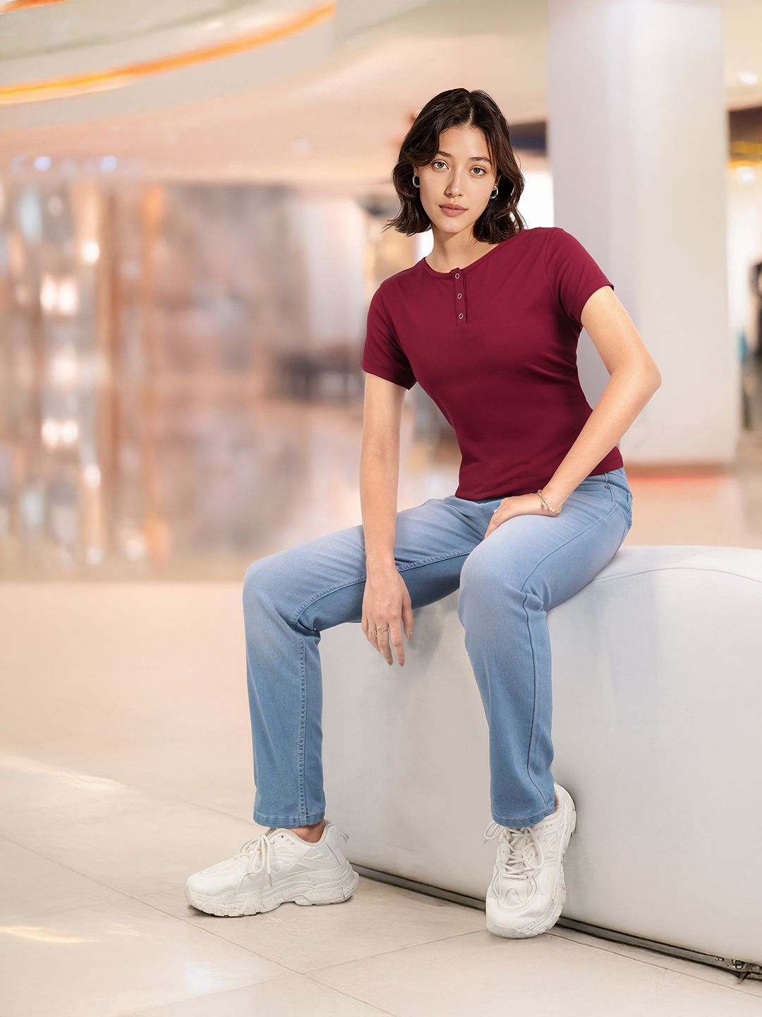 DressBerry Henley Neck Ribbed Top