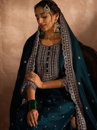 Indo Era Ethnic Motifs Embroidered Thread Work Straight Kurta With Trousers & Dupatta