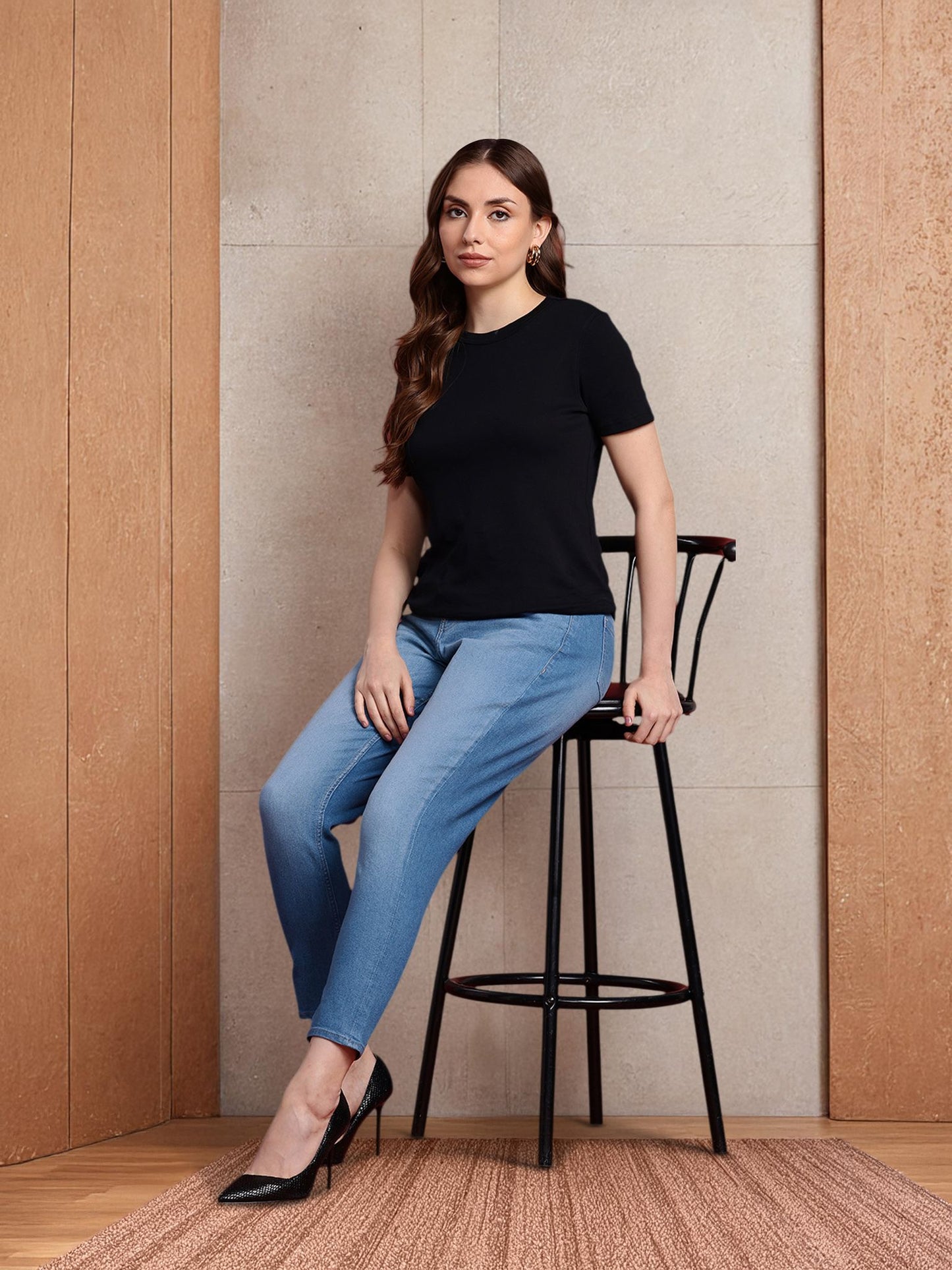 all about you Women Straight Fit High-Rise Heavy Fade Stretchable Jeans