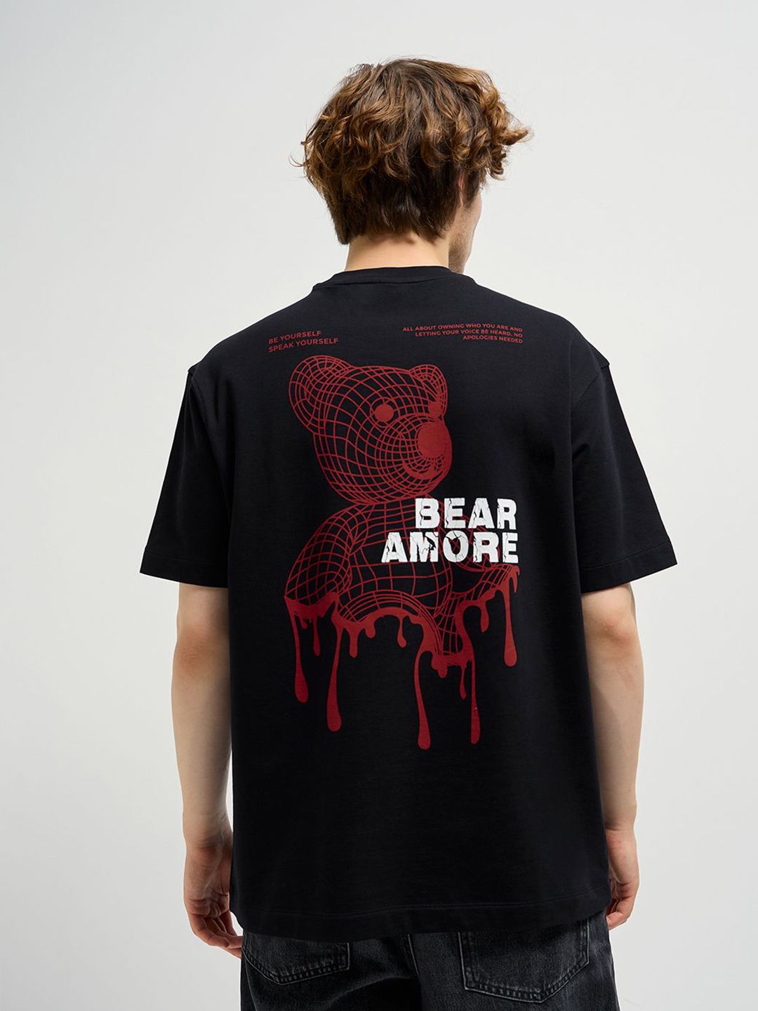 THE BEAR HOUSE Graphic Printed Drop Shoulder Sleeves Cotton Oversized T-shirt