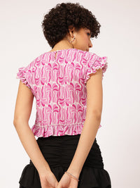 DressBerry Candy Colored Couture Printed Ruffled Top