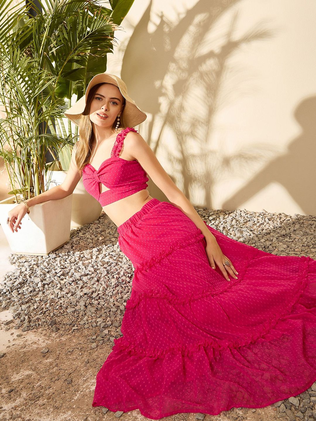 Berrylush V Neck Sleeveless Top With Skirt