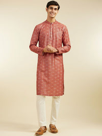 Diwas by Manyavar Geometric Printed Mandarin Collar Cotton Straight Kurta