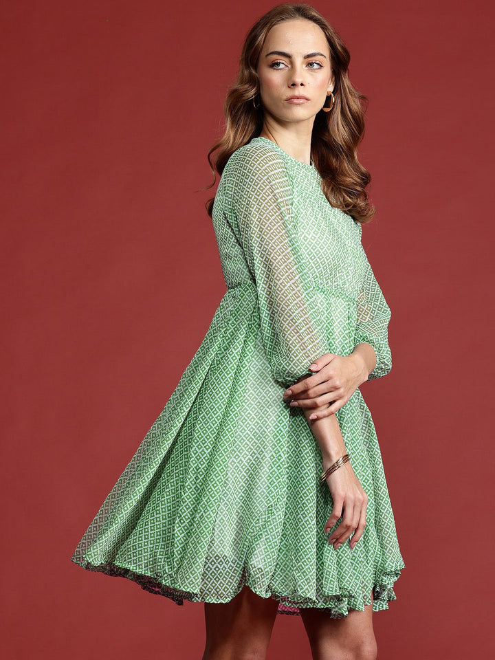 all about you Printed Semi-Sheer Fit & Flare Dress