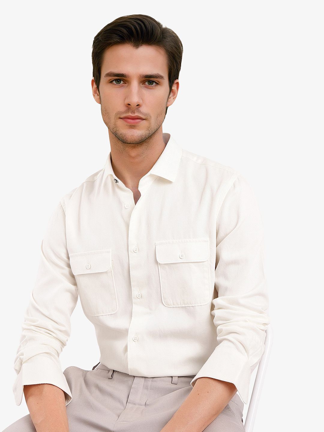 RARE RABBIT Men Comfort Spread Collar Solid Cotton Casual Shirt