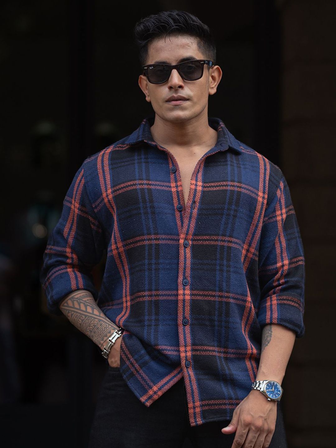 Powerlook Men Spread Collar Tartan Checked Casual Shirt