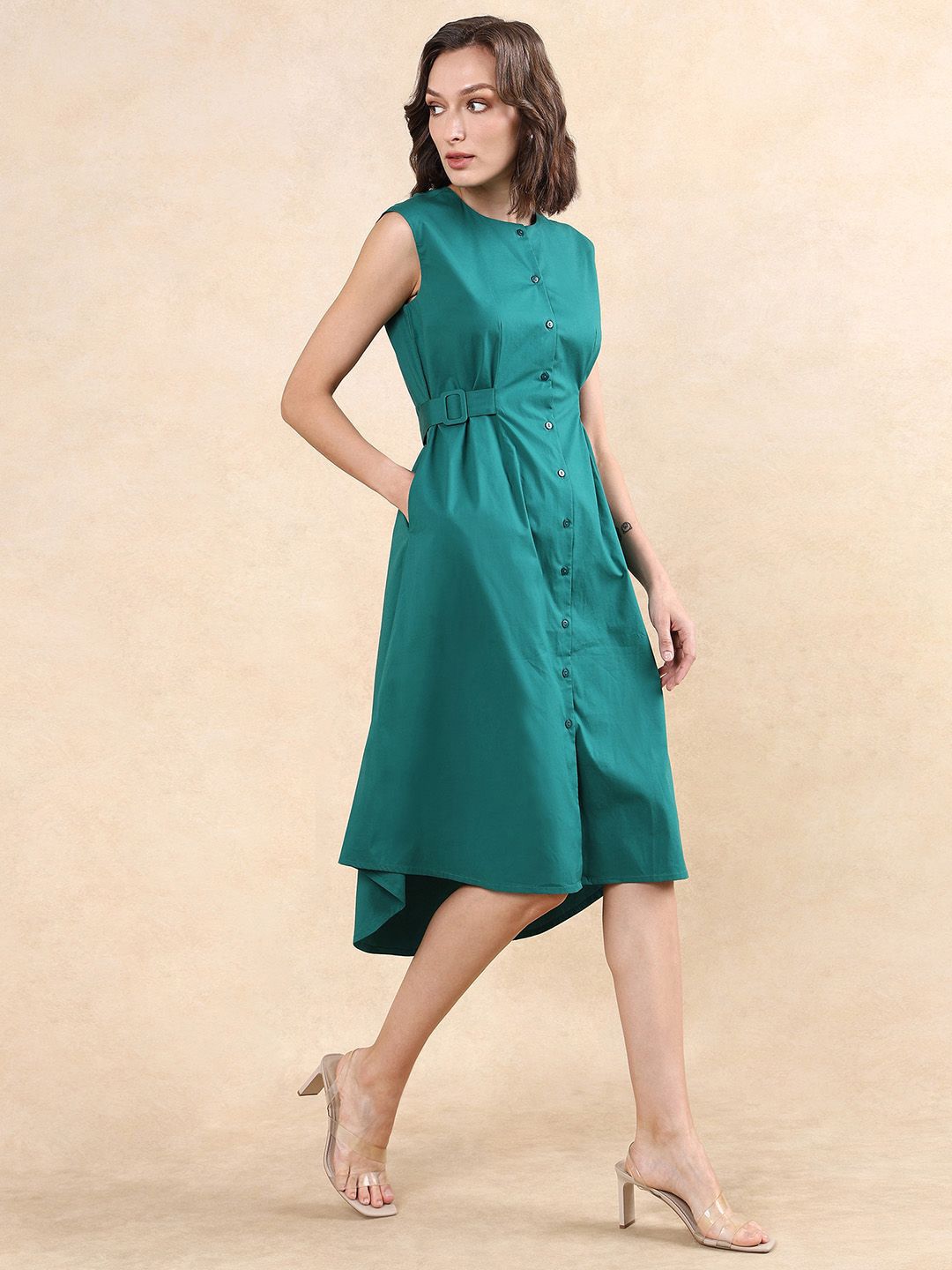 RAREISM Women Round Neck Cotton A-Line Dress