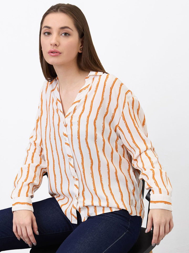 SPYKAR Women Spread Collar Vertical Striped Casual Shirt
