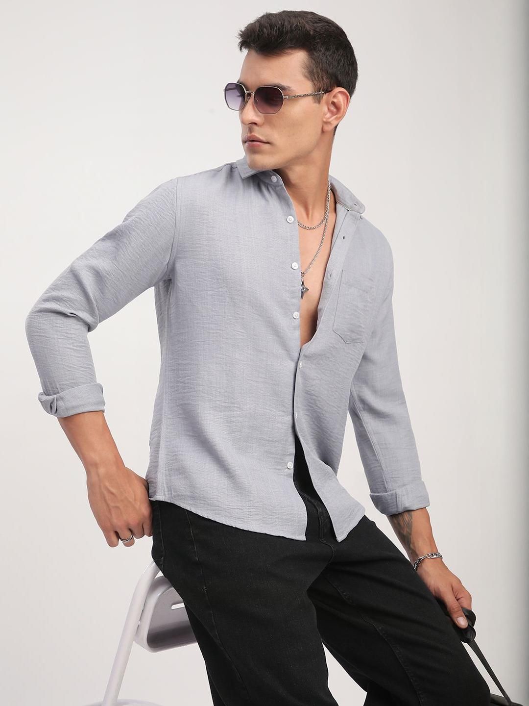 VASTRADO Classic Minimalist Crinkled Slim Fit Cotton Casual Shirt