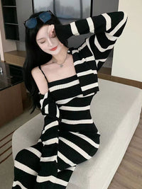 DressBerry Women Striped Bodycon Midi Dress