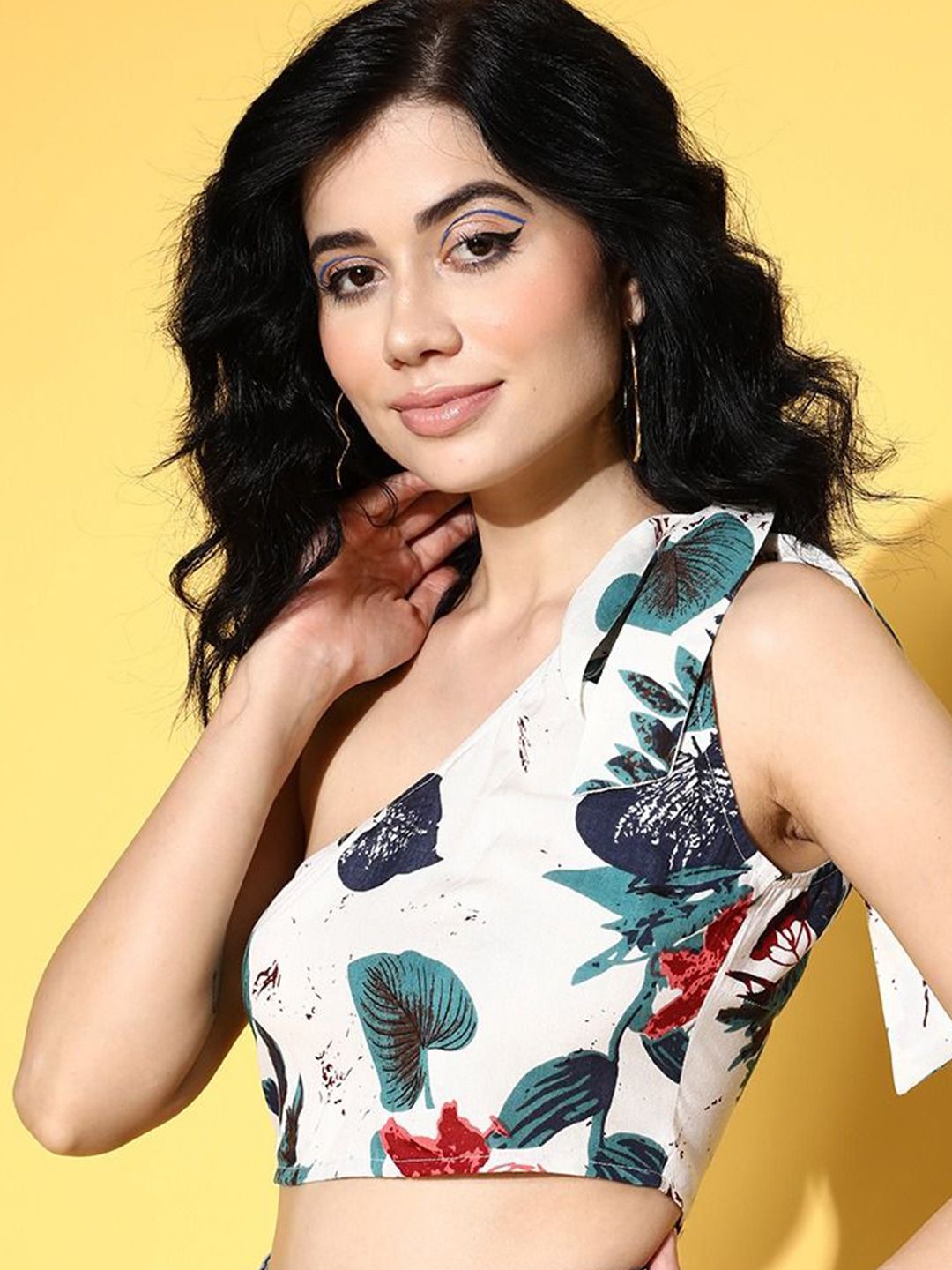 Berrylush Floral Print One Shoulder Crop Top