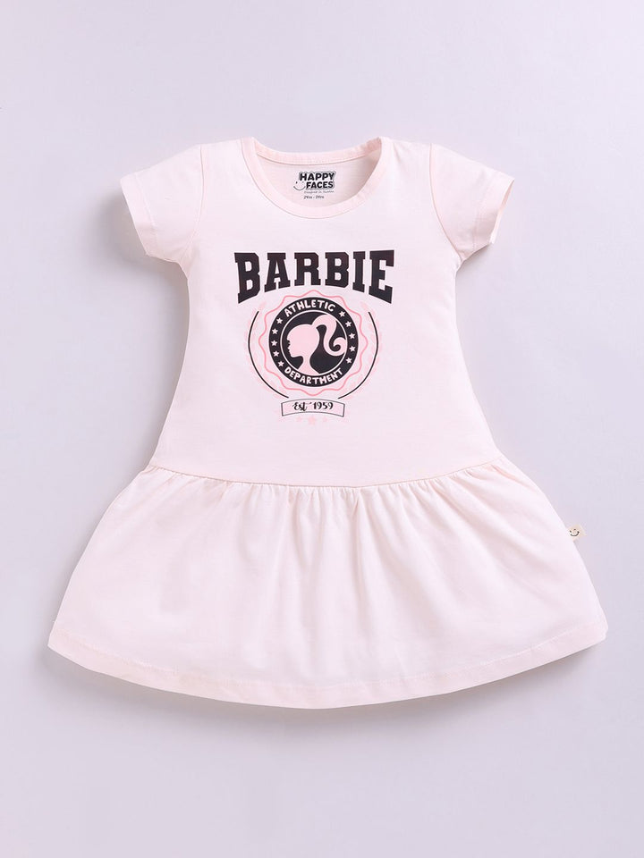 Happy Faces Girls Barbie Printed Pure Cotton Fit & Flare Dress