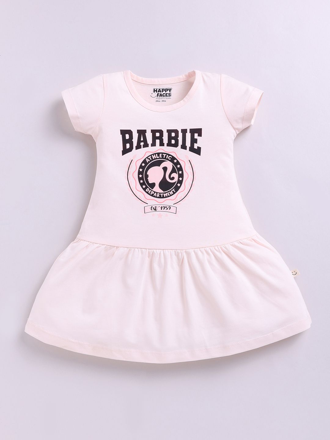 Happy Faces Girls Barbie Printed Pure Cotton Fit & Flare Dress