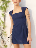 DressBerry Radiant & Raw Tie-Up Styled-Back Square Neck Mini Dress