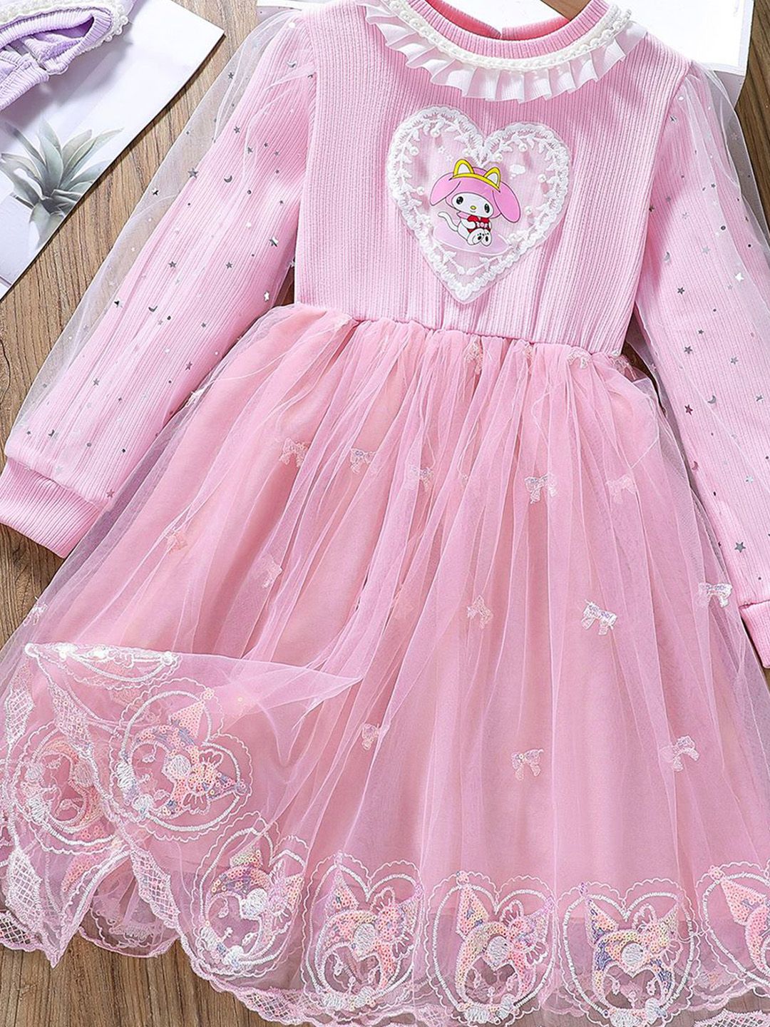 YK Girls Embellished Fit & Flare Knee Length Dress