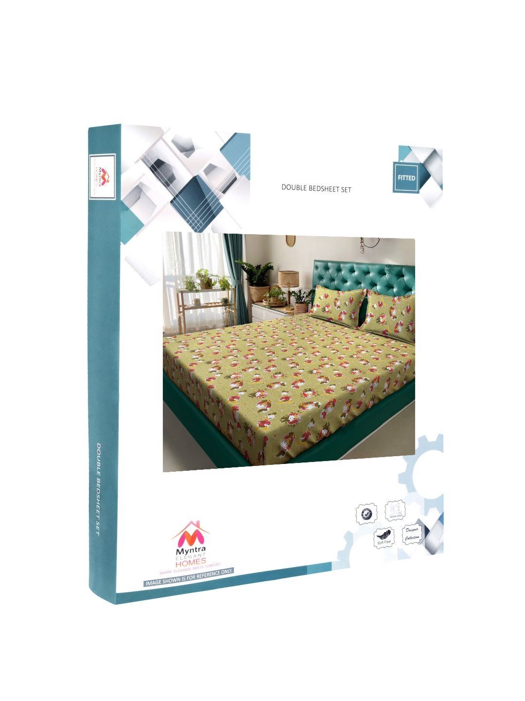 Myntra Elegant Homes Watak Kartun Hijau Kapas Tulen 400 TC Dilengkapi Cadar King Halus dengan 2 Sarung Bantal-98 x 89 inci