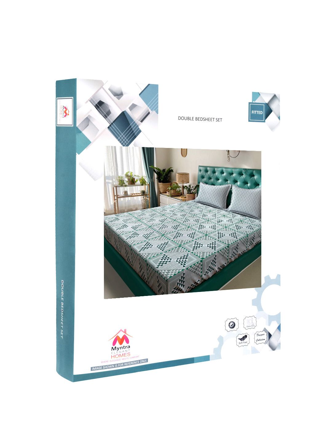 Myntra Elegant Homes Green Geometric Fitted 400TC Cotton Set Cadar King 2.50 m x 2.25 m