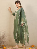 Indo Era Floral Embroidered Straight Kurta With Trousers & Dupatta
