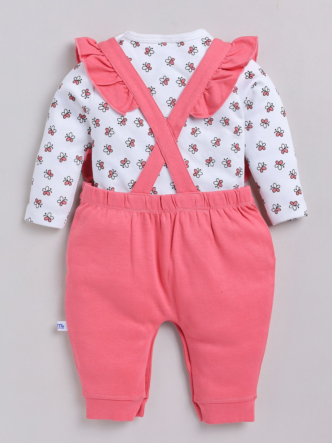 Moms Love Infants Girls Cotton Ruffled Dungarees with T-shirt