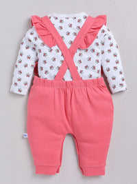 Moms Love Infants Girls Cotton Ruffled Dungarees with T-shirt