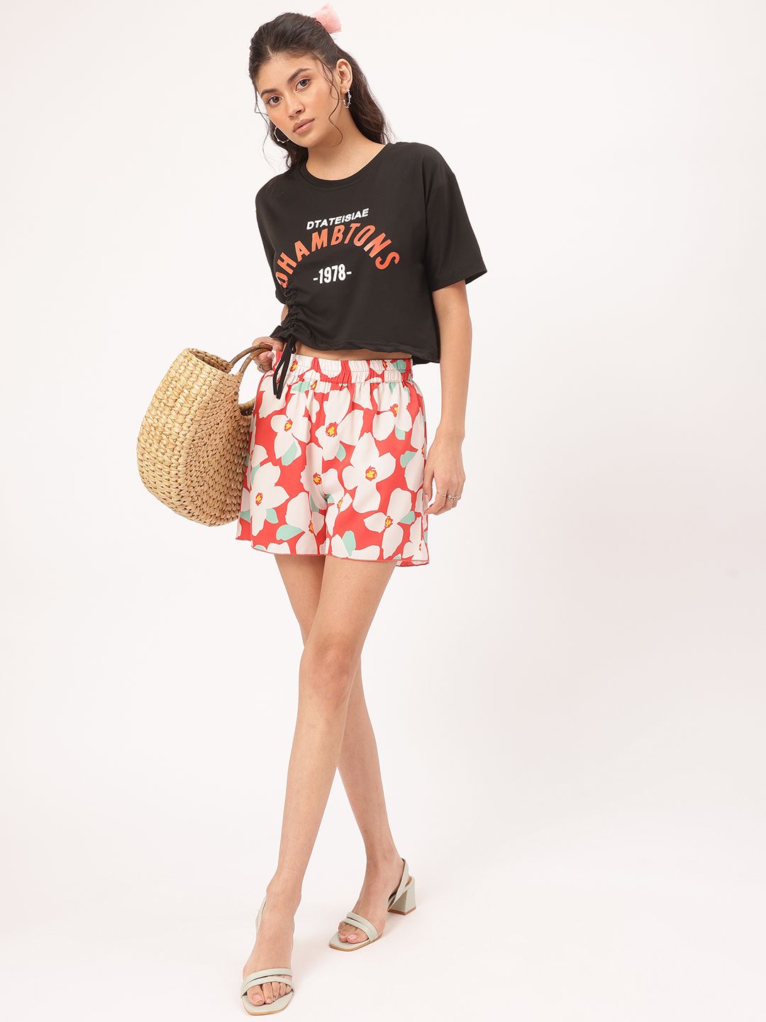 DressBerry Grunge Groove Typo Print Ruched Top