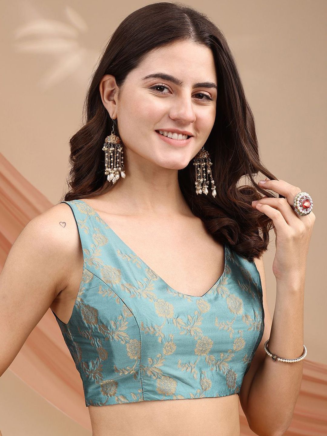 Tikhi Imli Woven Design Brocade Saree Blouse