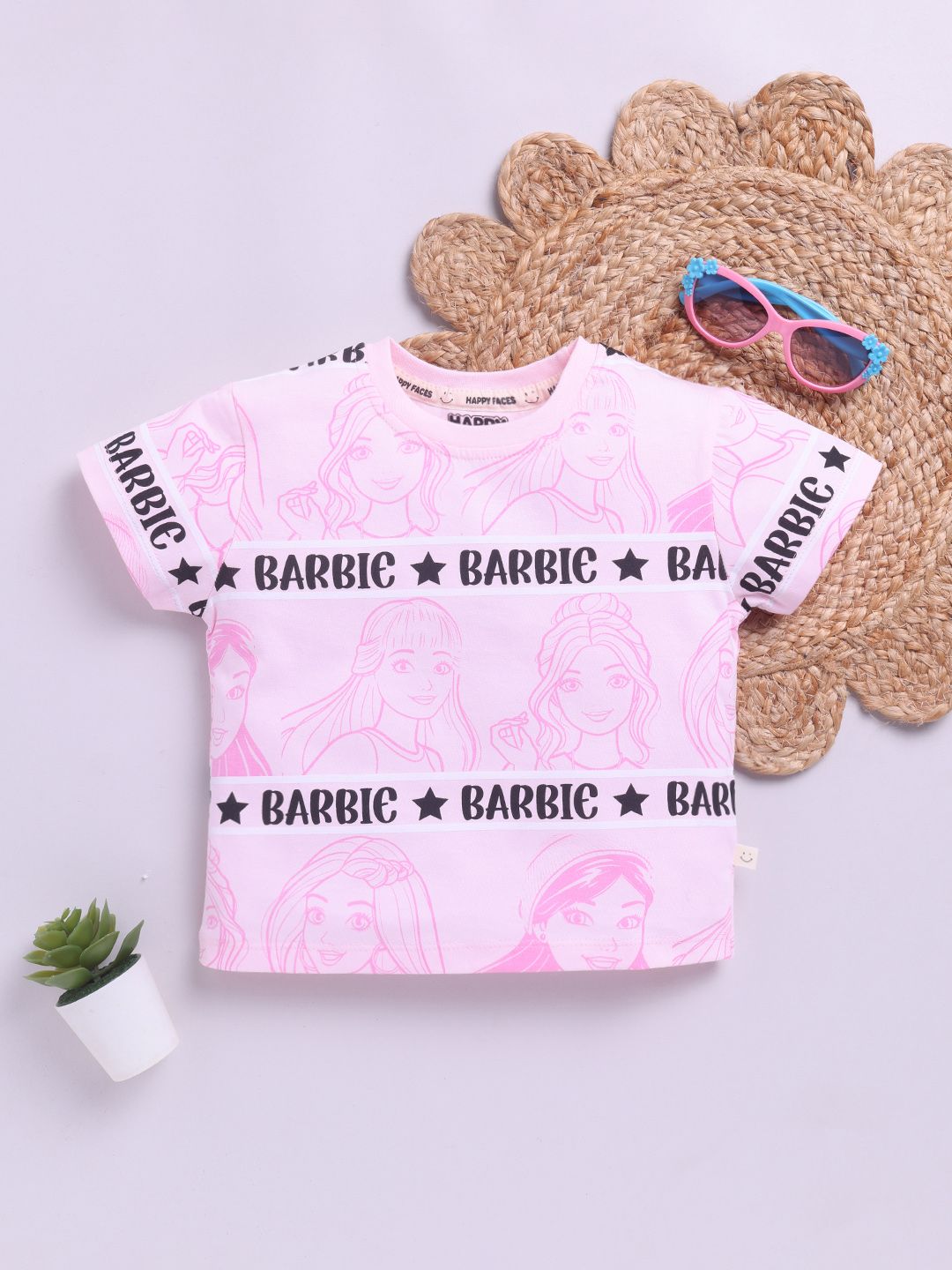 Happy Faces Girls Barbie Printed Pure Cotton T-shirt