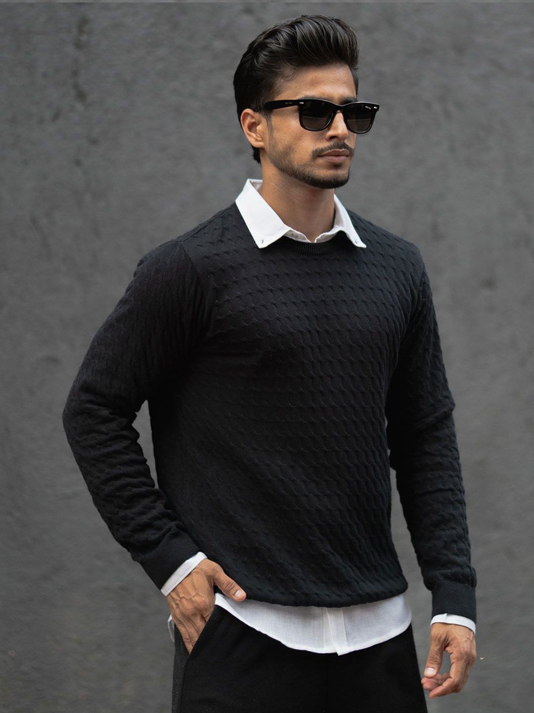 Powerlook Men Self Design Round Neck Cotton T-shirt