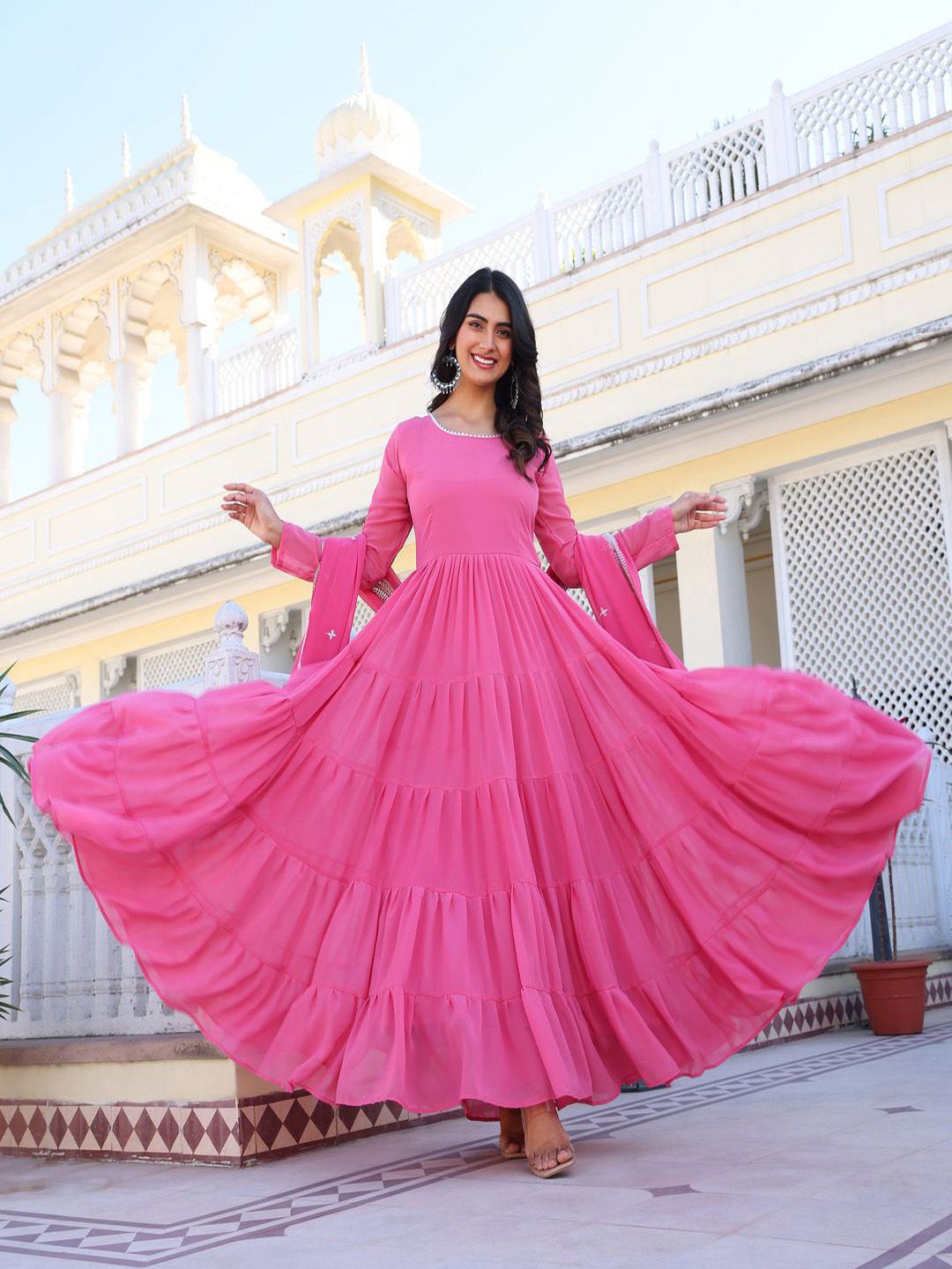 KALINI Women Layered Thread Work Kurta with Pyjamas & With Dupatta