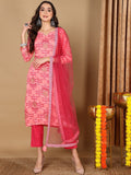 KALINI Floral Printed Notch Neck Straight Kurta With Trousers & Dupatta
