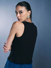 AND Women Solid Round Neck Cotton Top