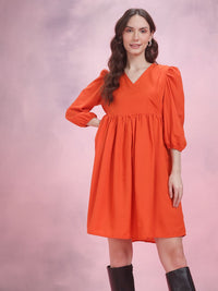 DressBerry Faux Wrap Puff Sleeve A-Line Dress