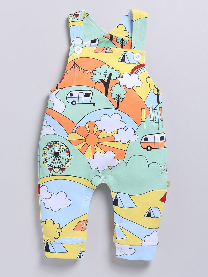 Moms Love Infant Boys Graphic Printed Cotton Dungaree & T-Shirt