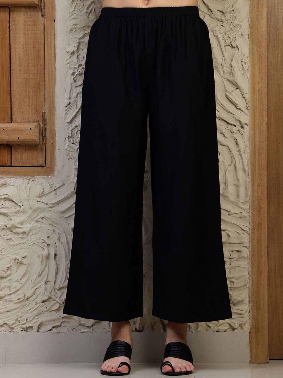 KALINI Solid V-Neck A-Line Kurta With Palazzos