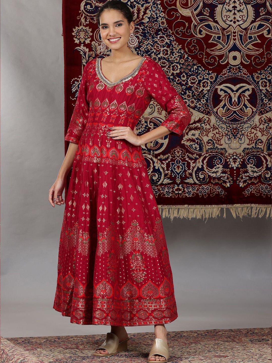 AURELIA  Embroidered Fit & Flare Maxi Dress