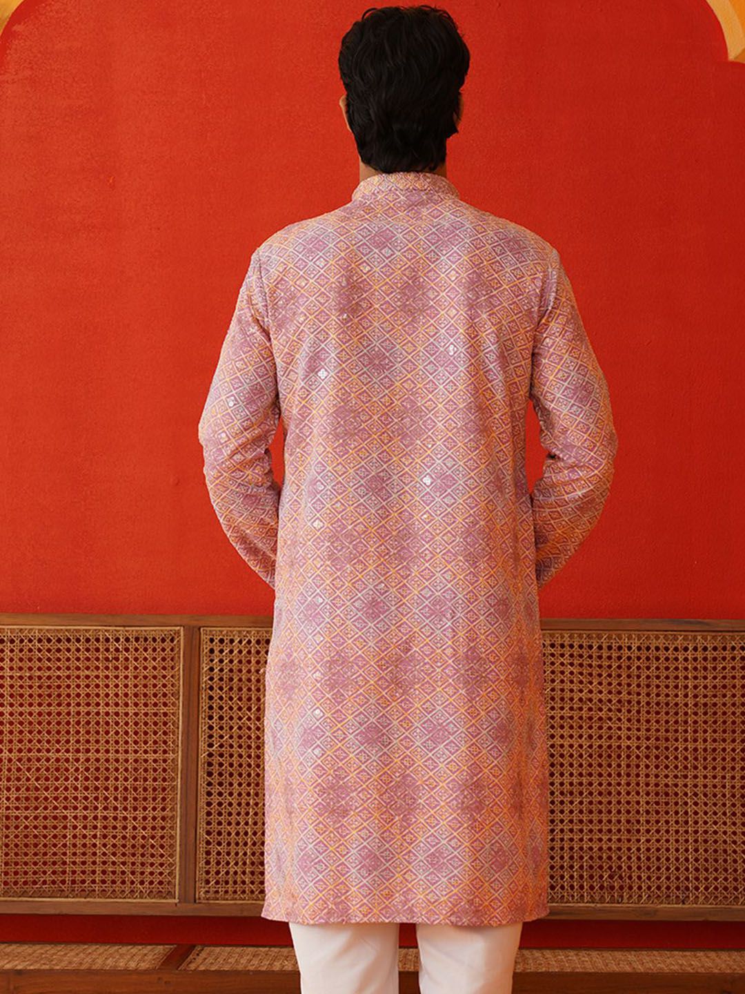 Jompers Men Geometric Embroidered Sequinned Kurta