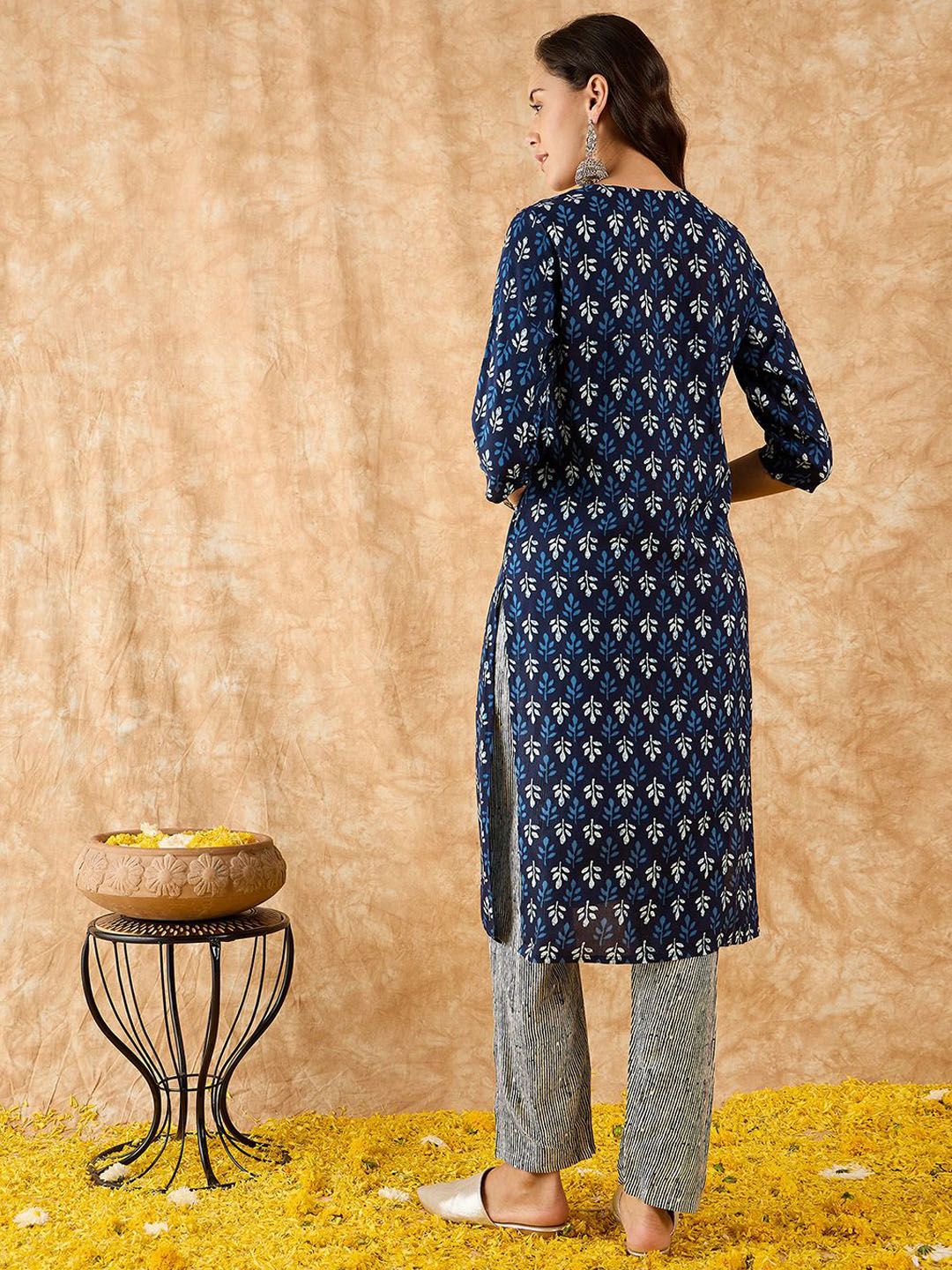 Indo Era Ethnic Motifs Printed Straight Sequinned Kurta with Trousers