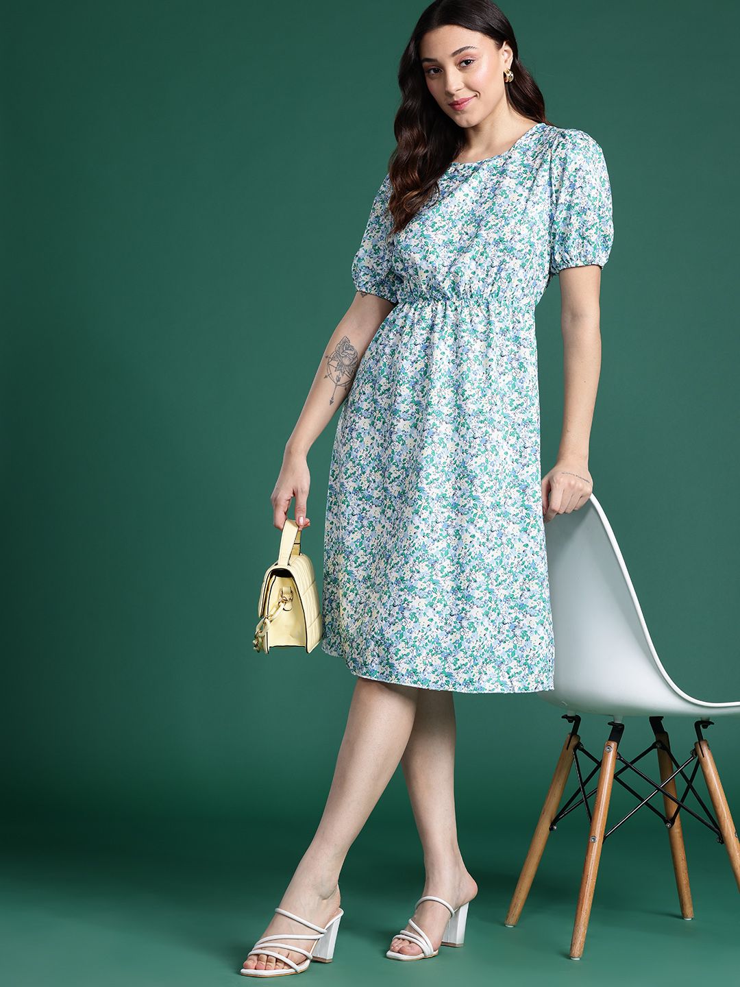 DressBerry Floral Print A-Line Midi Dress