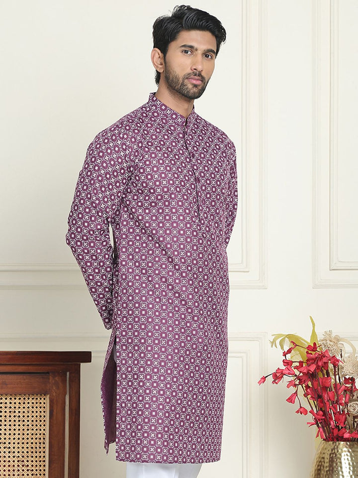Jompers Floral Embroidered Mandarin Collar Silk Straight Kurta