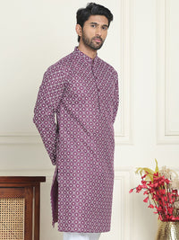 Jompers Floral Embroidered Mandarin Collar Silk Straight Kurta