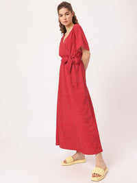 DressBerry Red Polka Dot Wrap Maxi Dress