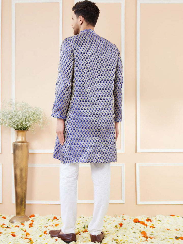 See Designs Ethnic Motifs Woven Design Mandarin Collar Silk Jacquard Straight Kurta