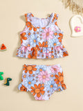 YK Girls Floral Printed Top & Shorts Swim Set