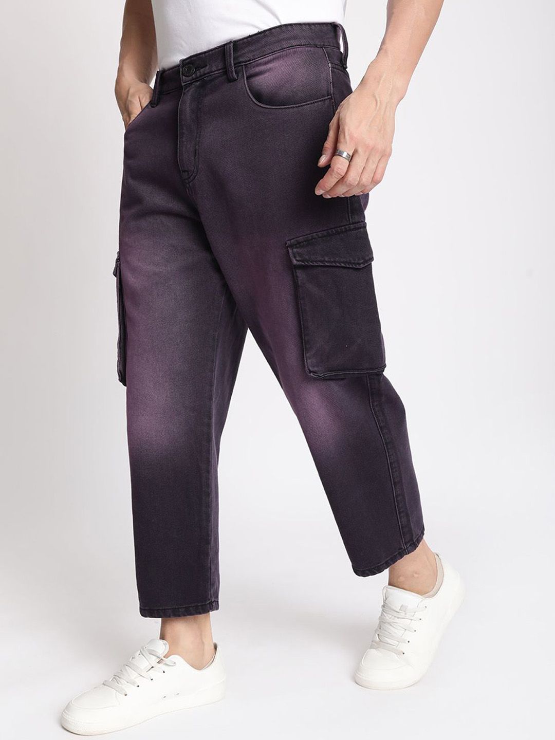 Bene Kleed Men Losse Fit Cropped Tinted Cargo Jeans