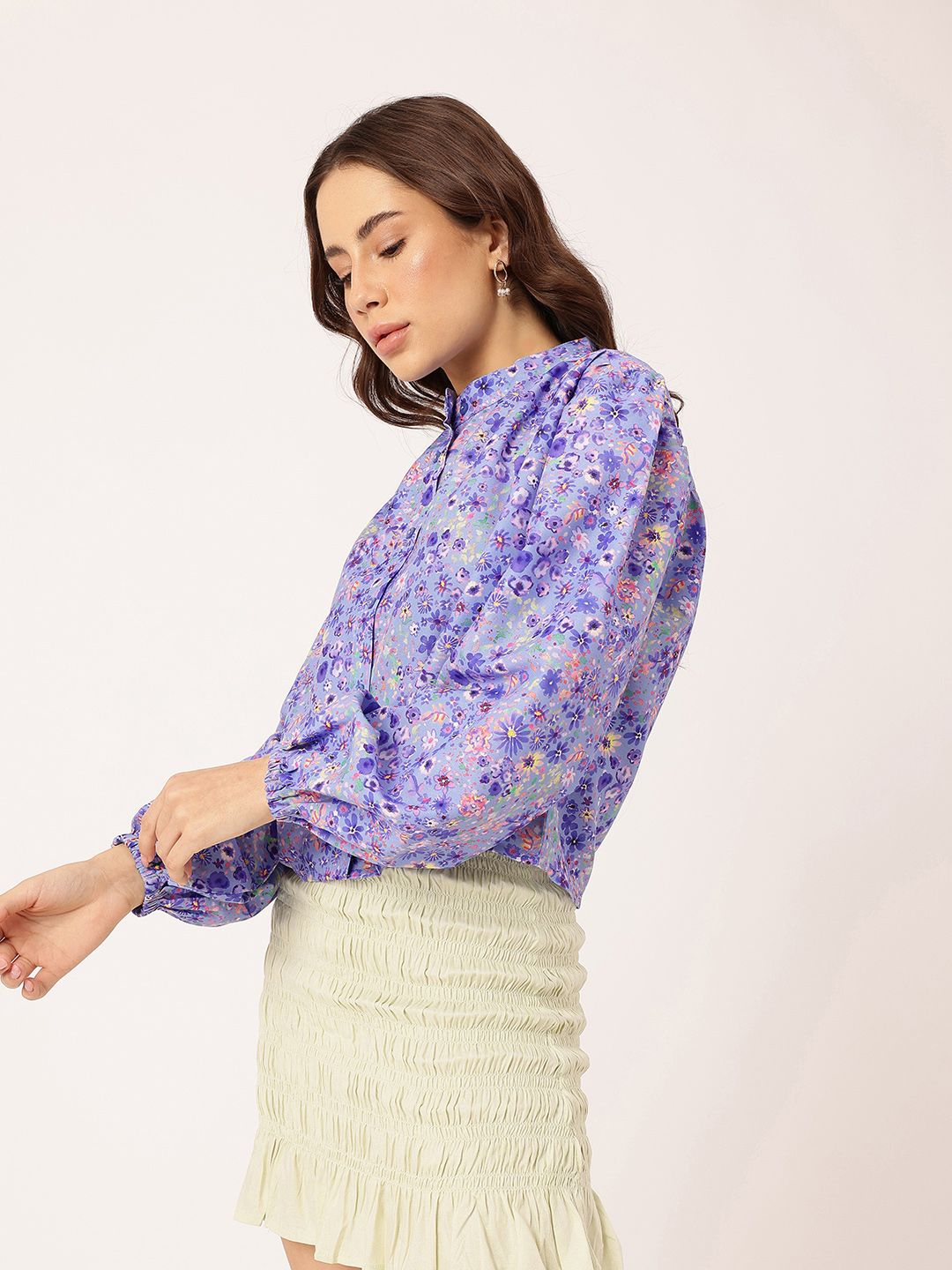 DressBerry Refined Bloom Printed Gathers Boxy Casual Shirt