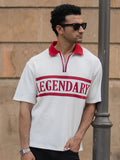 Powerlook Typography Printed Polo Collar Drop-Shoulder Sleeves Oversized T-shirt